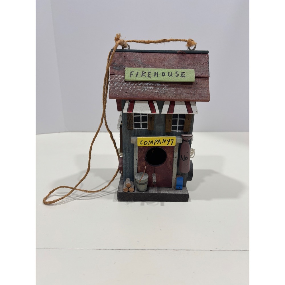 Vintage Style Wooden Firehouse Birdhouse Decorative Fire Station Garden Decor